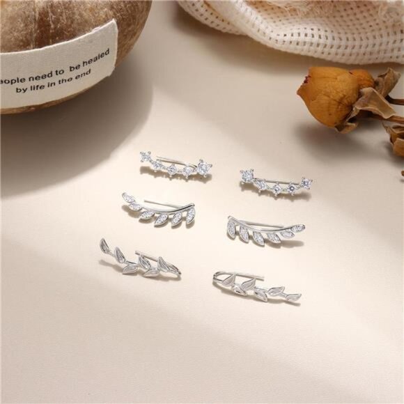 FINREZIO 6Pairs Ear Cuffs Climber Hoop Earring CZ Arrow Crawler Stud Earring - Picture 4 of 7